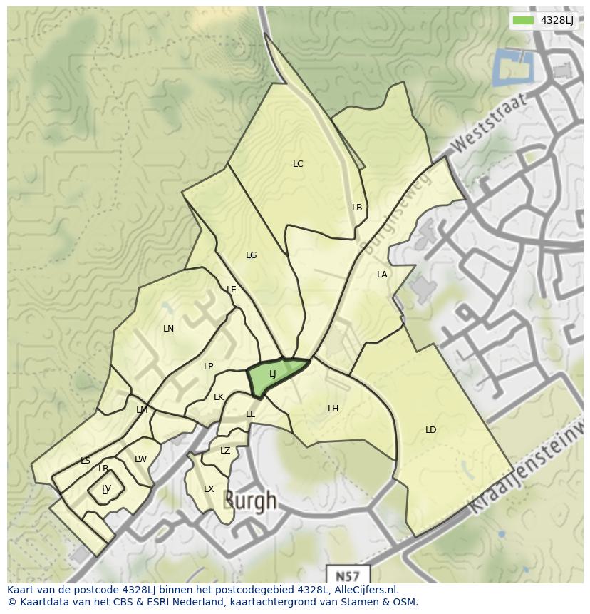 Afbeelding van het postcodegebied 4328 LJ op de kaart.