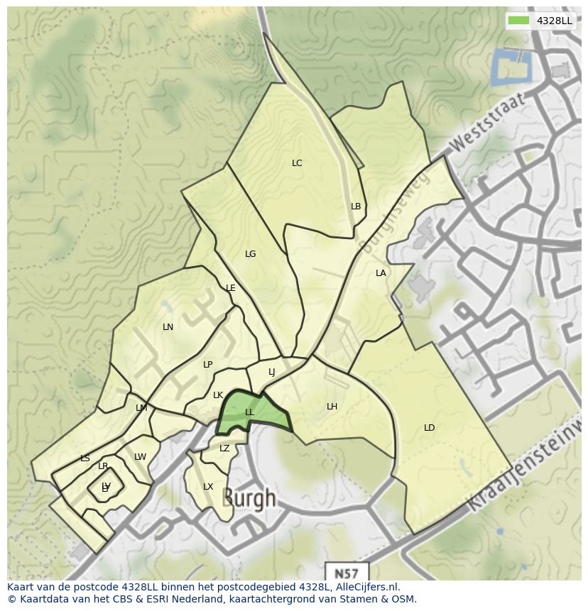 Afbeelding van het postcodegebied 4328 LL op de kaart.