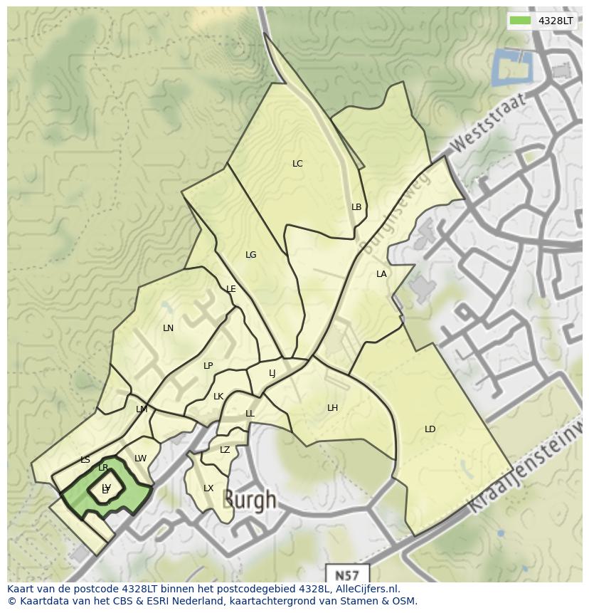 Afbeelding van het postcodegebied 4328 LT op de kaart.