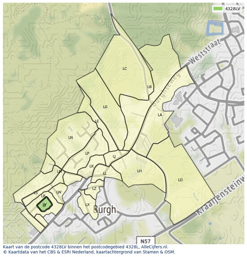 Afbeelding van het postcodegebied 4328 LV op de kaart.
