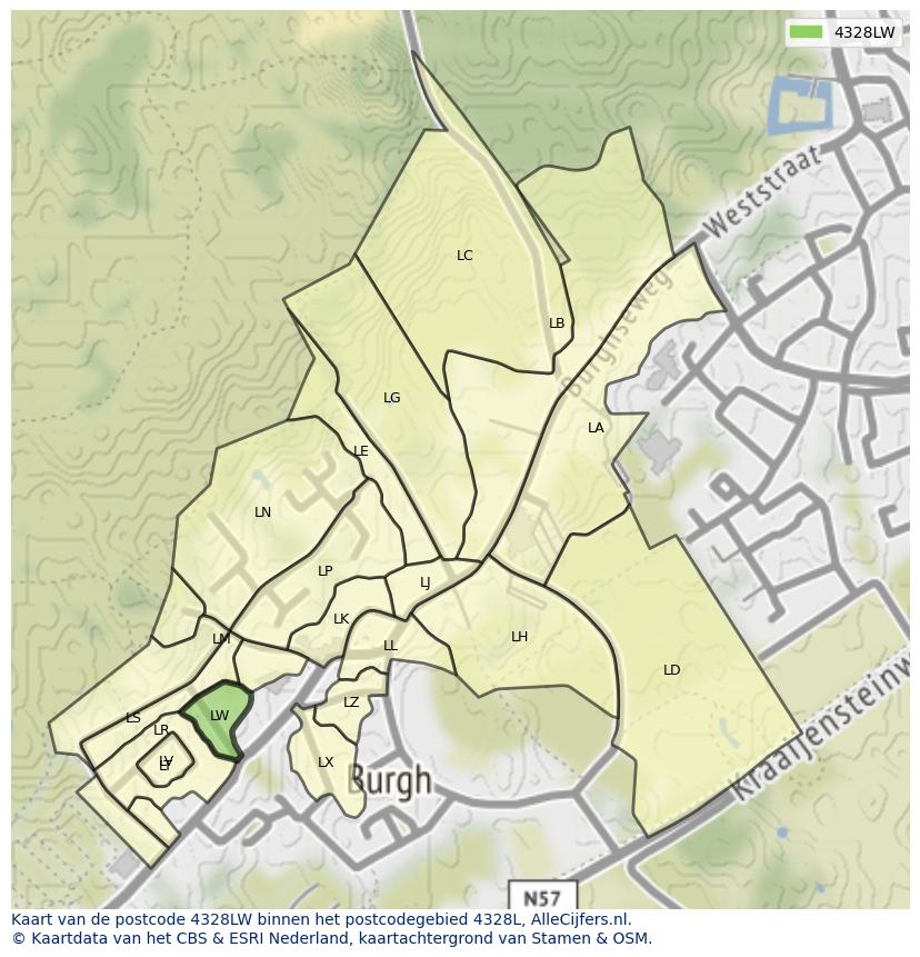 Afbeelding van het postcodegebied 4328 LW op de kaart.