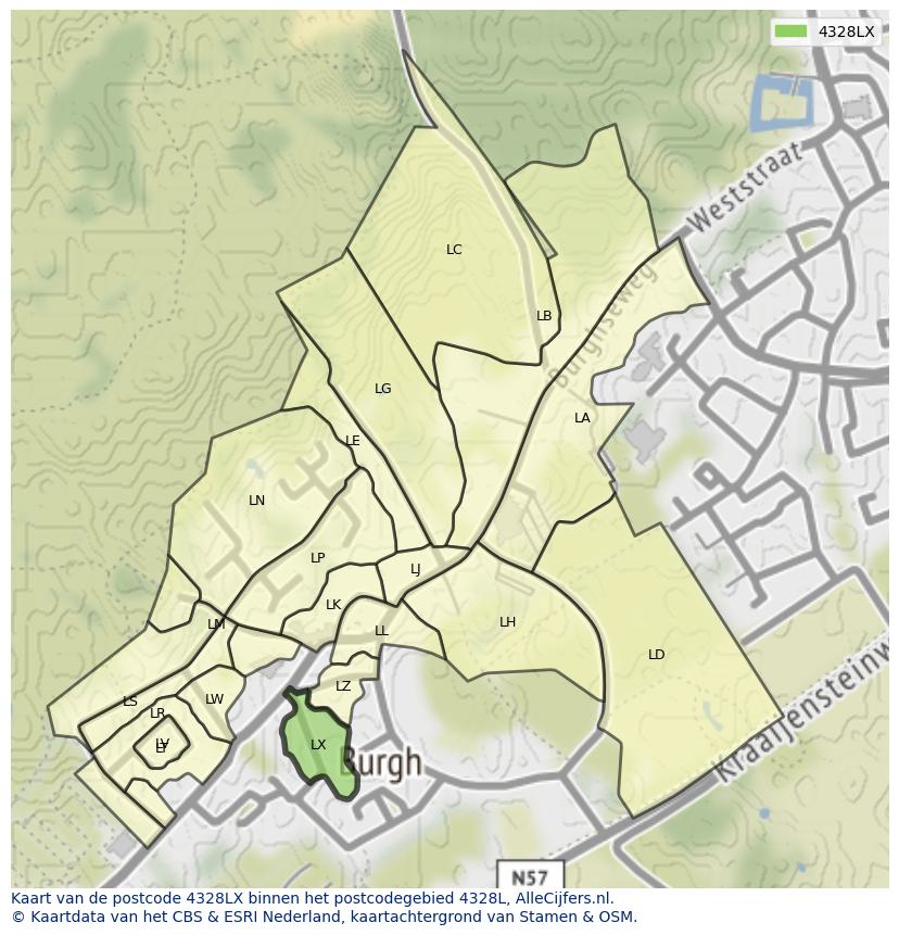 Afbeelding van het postcodegebied 4328 LX op de kaart.
