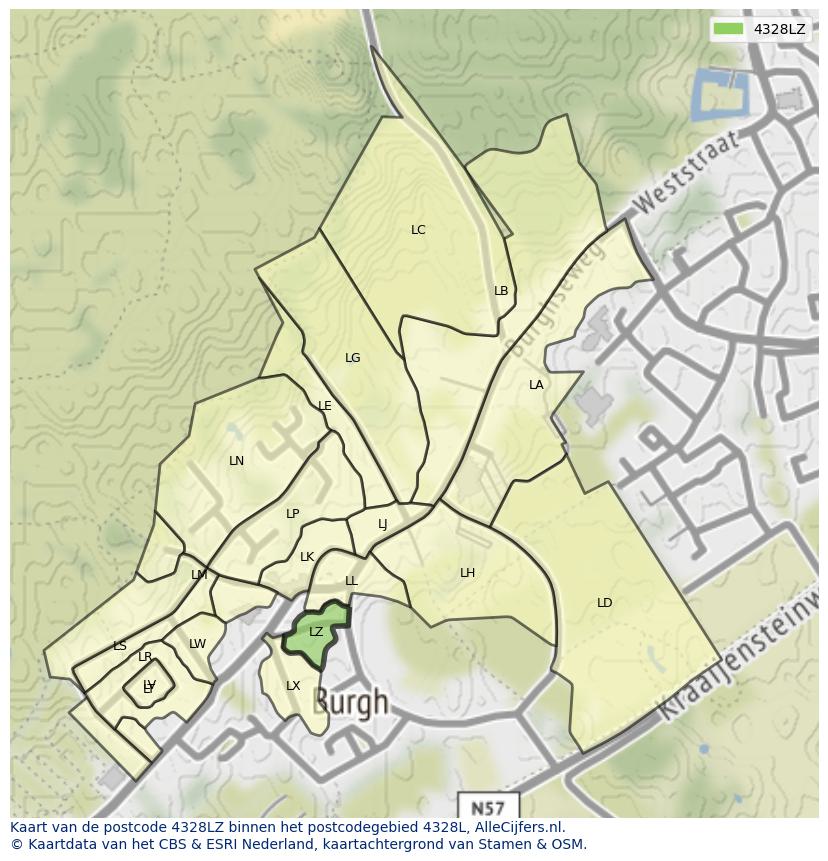 Afbeelding van het postcodegebied 4328 LZ op de kaart.