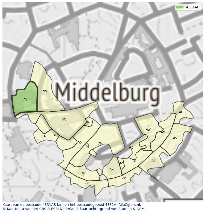Afbeelding van het postcodegebied 4331 AB op de kaart.