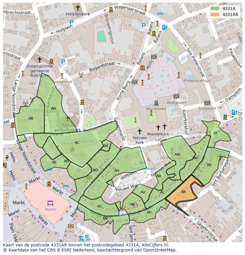 Afbeelding van het postcodegebied 4331 AR op de kaart.