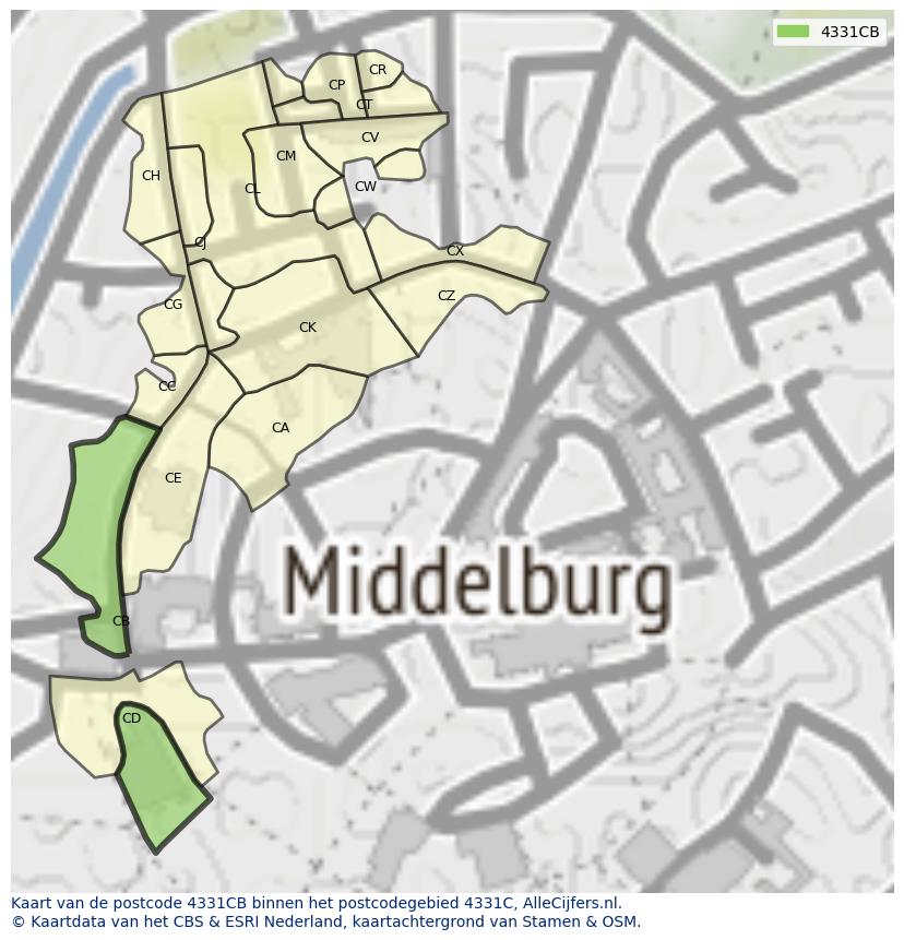 Afbeelding van het postcodegebied 4331 CB op de kaart.