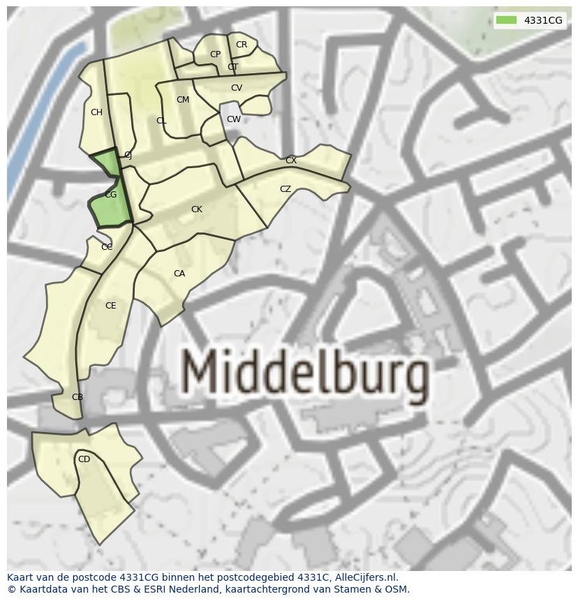Afbeelding van het postcodegebied 4331 CG op de kaart.