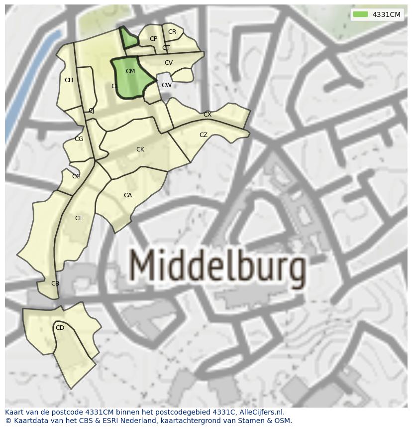 Afbeelding van het postcodegebied 4331 CM op de kaart.