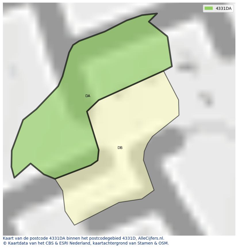 Afbeelding van het postcodegebied 4331 DA op de kaart.