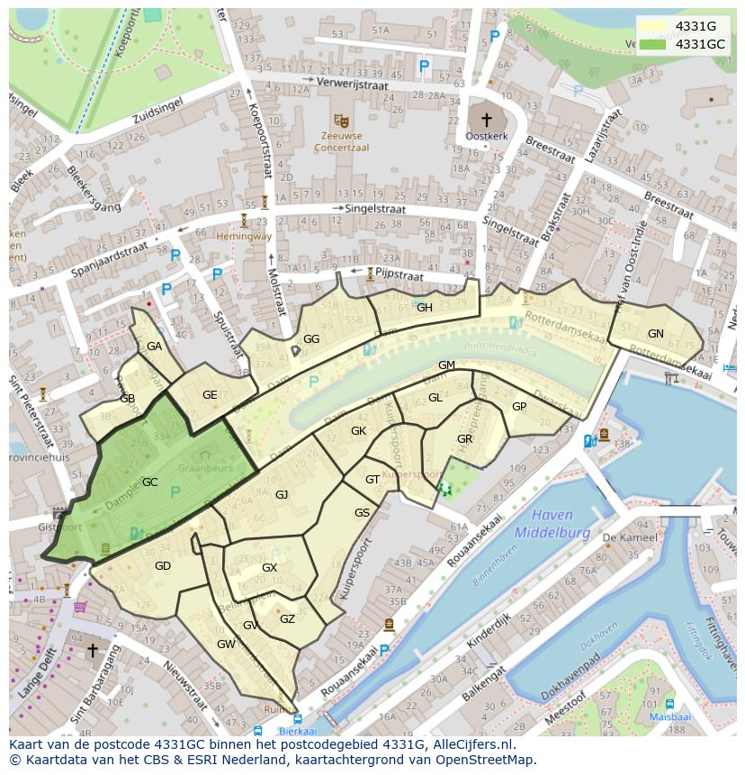 Afbeelding van het postcodegebied 4331 GC op de kaart.