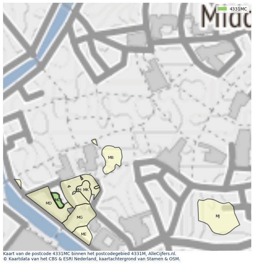 Afbeelding van het postcodegebied 4331 MC op de kaart.