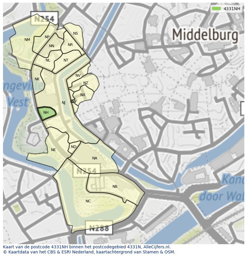 Afbeelding van het postcodegebied 4331 NH op de kaart.