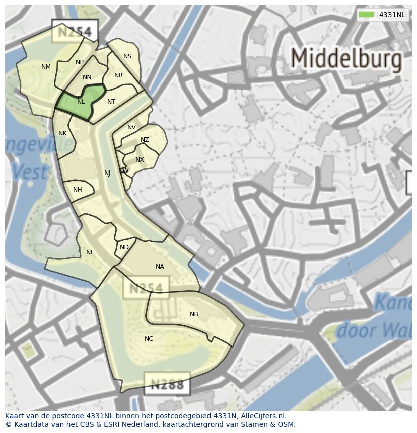 Afbeelding van het postcodegebied 4331 NL op de kaart.