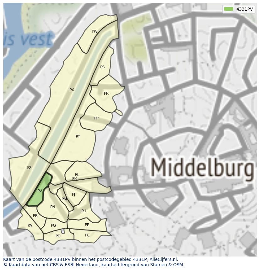 Afbeelding van het postcodegebied 4331 PV op de kaart.
