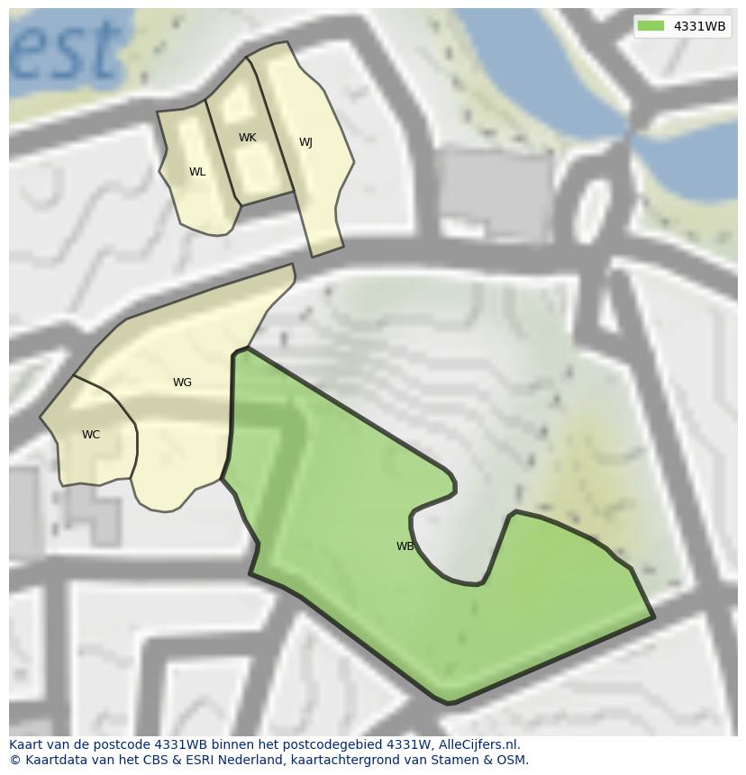 Afbeelding van het postcodegebied 4331 WB op de kaart.