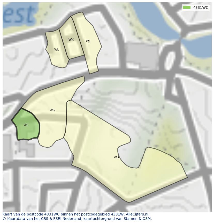 Afbeelding van het postcodegebied 4331 WC op de kaart.