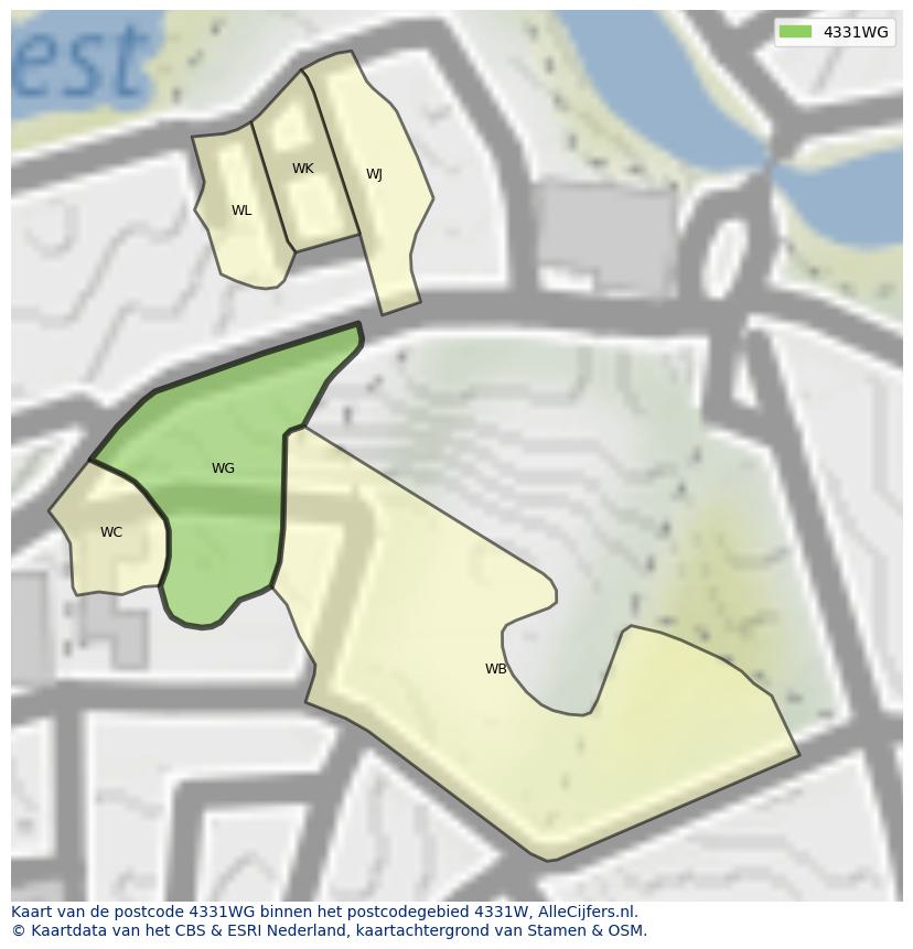 Afbeelding van het postcodegebied 4331 WG op de kaart.