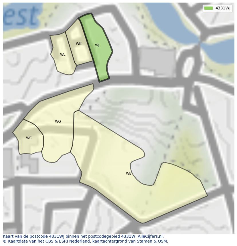 Afbeelding van het postcodegebied 4331 WJ op de kaart.