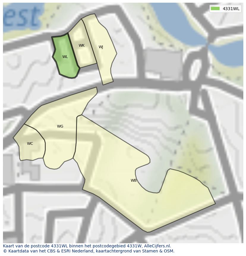 Afbeelding van het postcodegebied 4331 WL op de kaart.