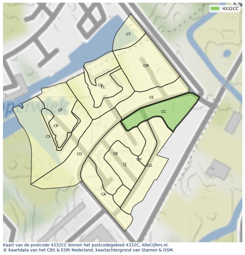 Afbeelding van het postcodegebied 4332 CC op de kaart.