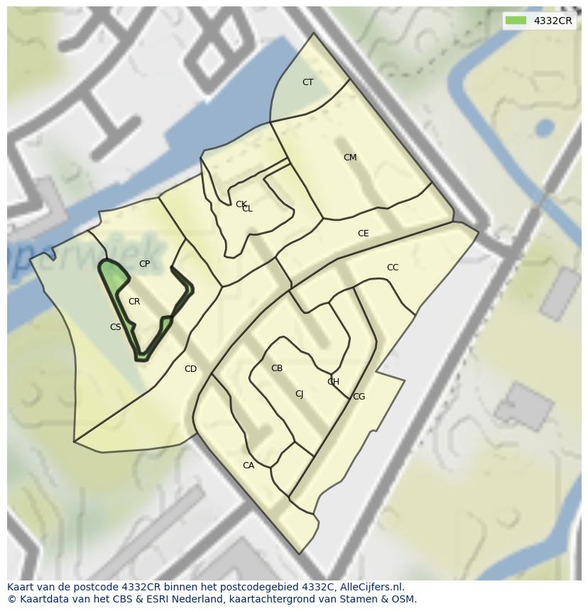 Afbeelding van het postcodegebied 4332 CR op de kaart.