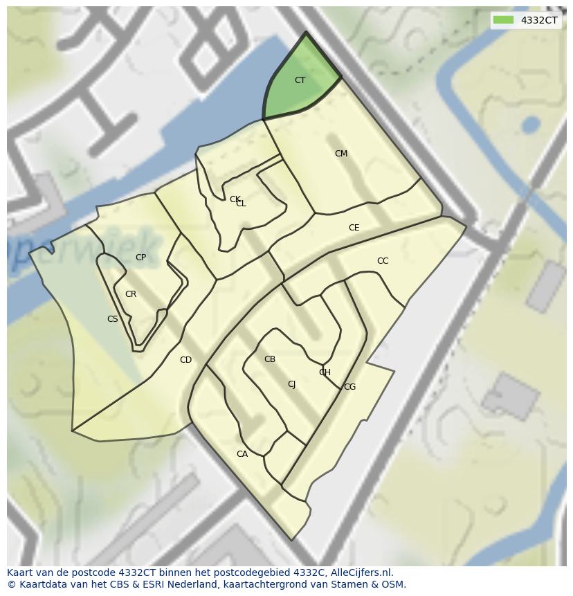Afbeelding van het postcodegebied 4332 CT op de kaart.
