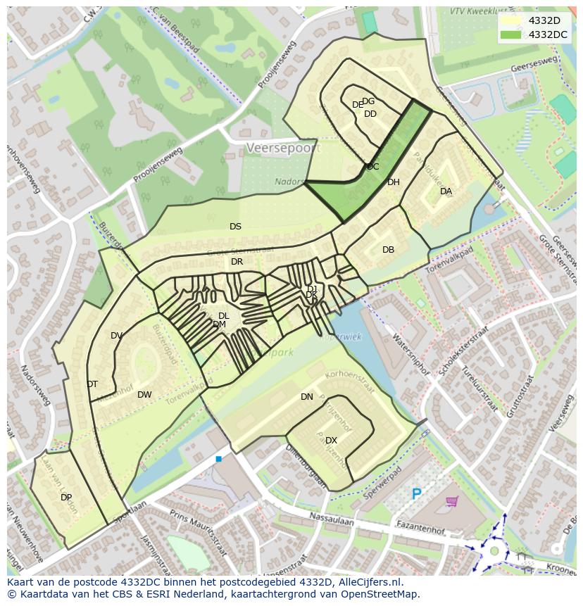 Afbeelding van het postcodegebied 4332 DC op de kaart.