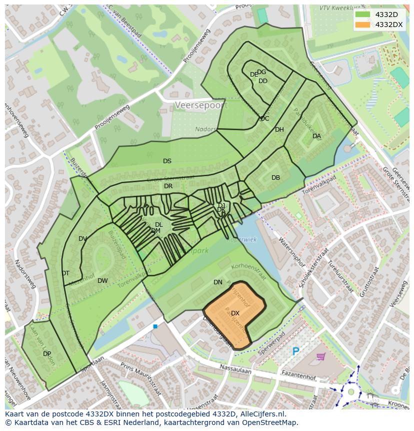 Afbeelding van het postcodegebied 4332 DX op de kaart.