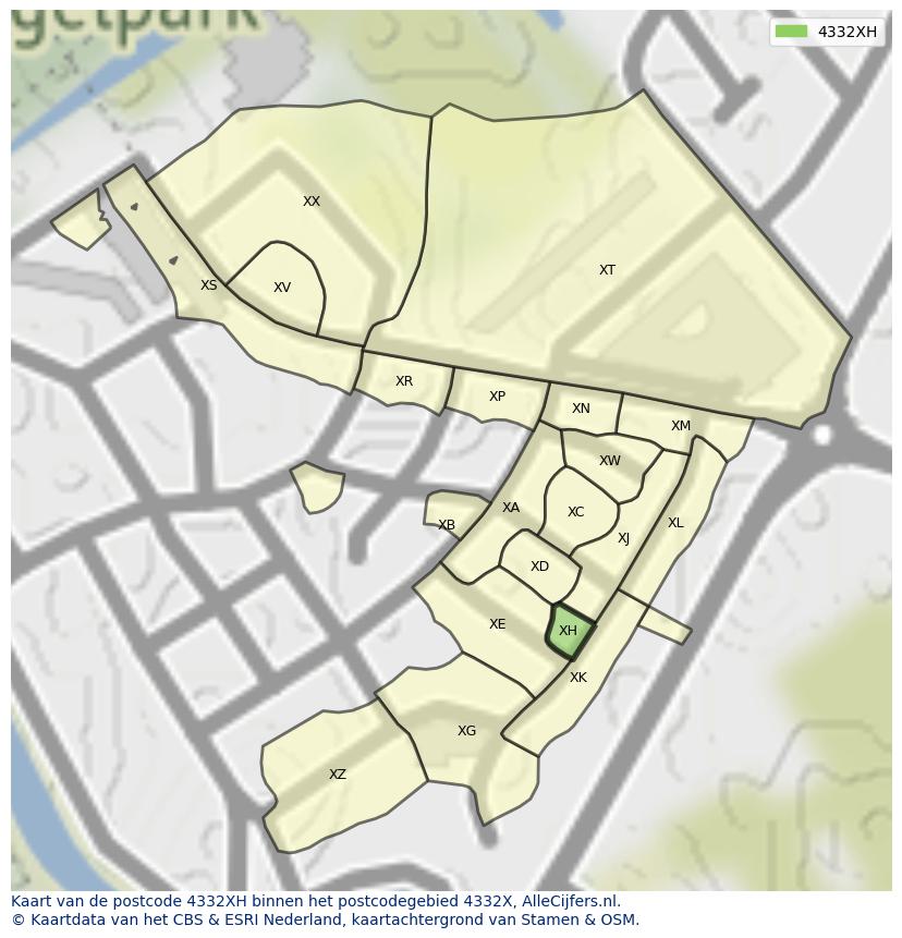 Afbeelding van het postcodegebied 4332 XH op de kaart.