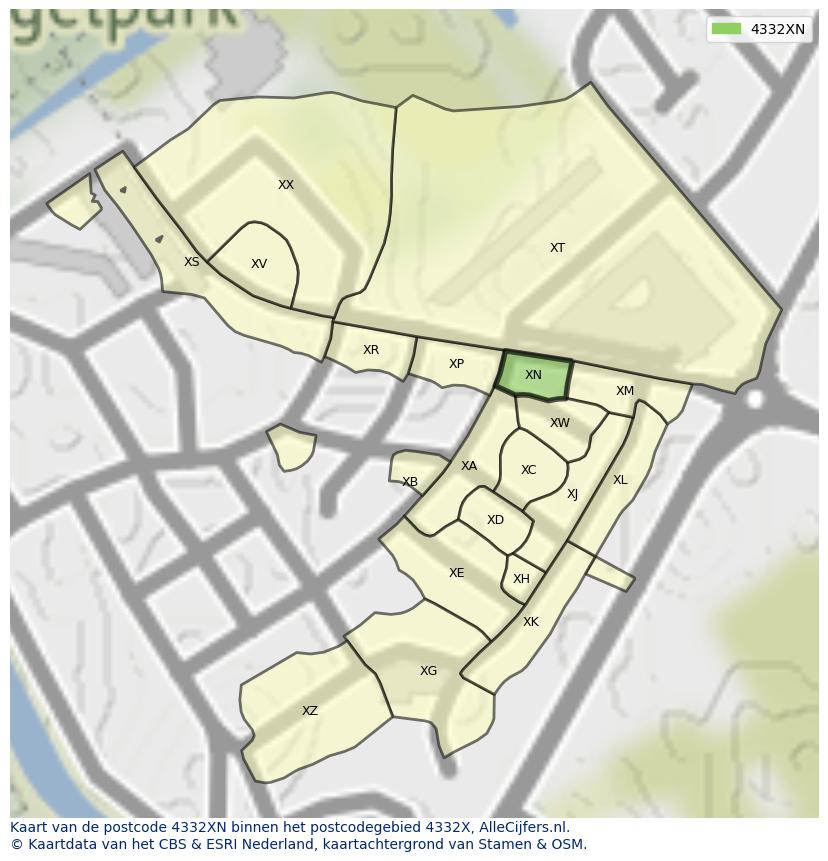 Afbeelding van het postcodegebied 4332 XN op de kaart.