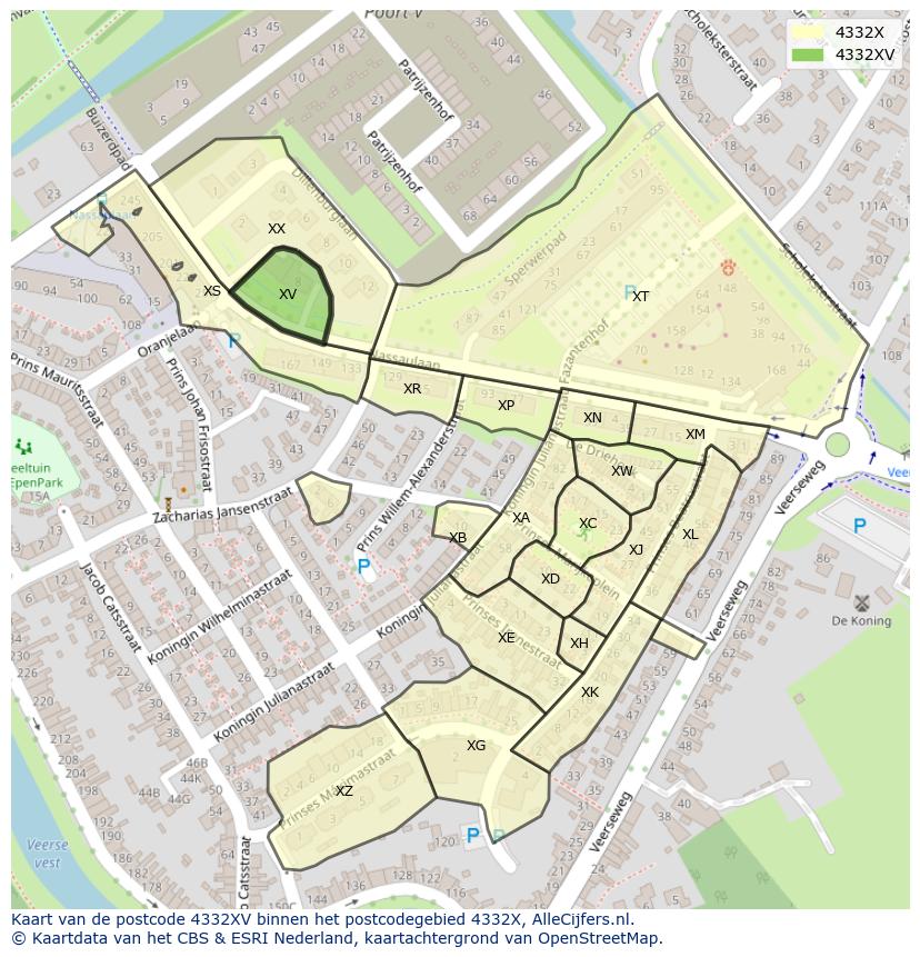 Afbeelding van het postcodegebied 4332 XV op de kaart.