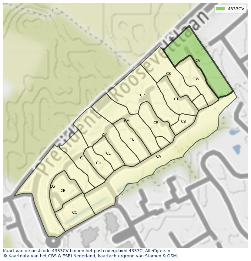 Afbeelding van het postcodegebied 4333 CV op de kaart.