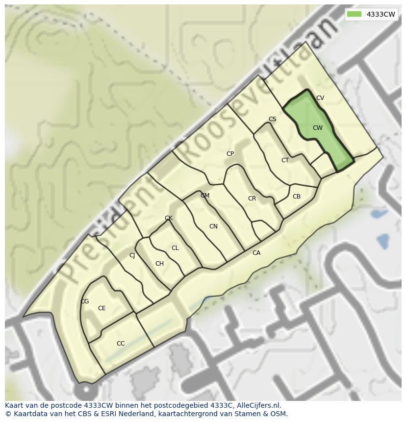 Afbeelding van het postcodegebied 4333 CW op de kaart.