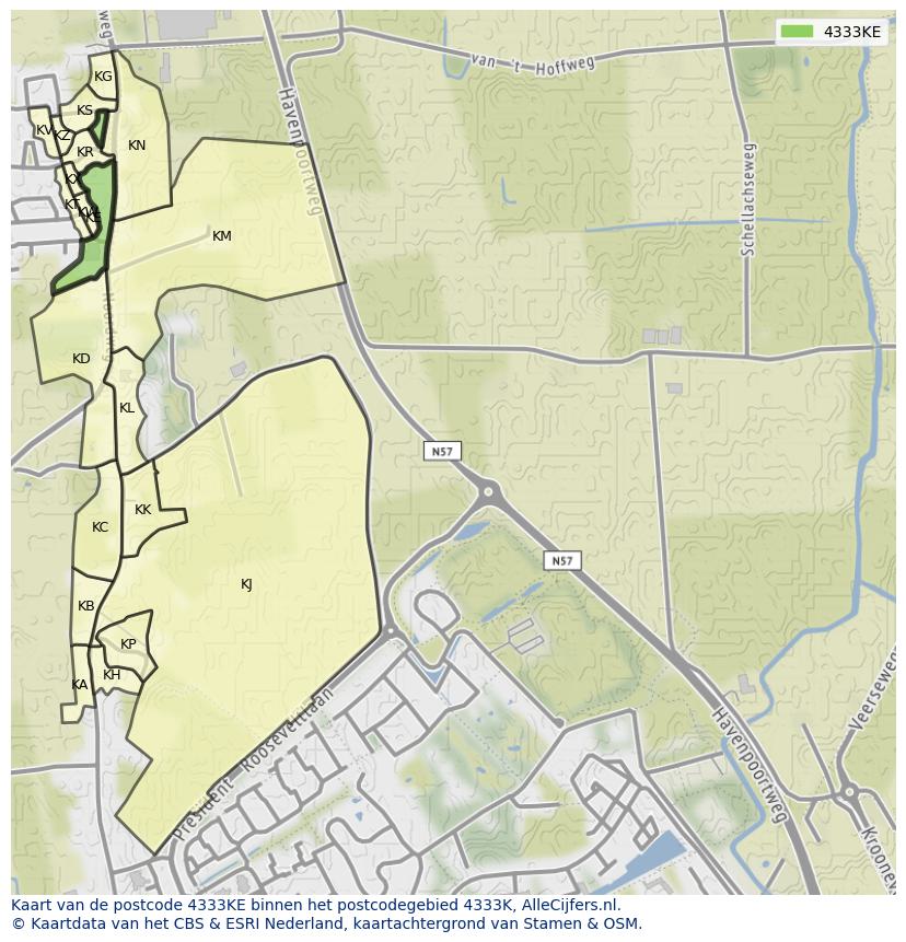 Afbeelding van het postcodegebied 4333 KE op de kaart.