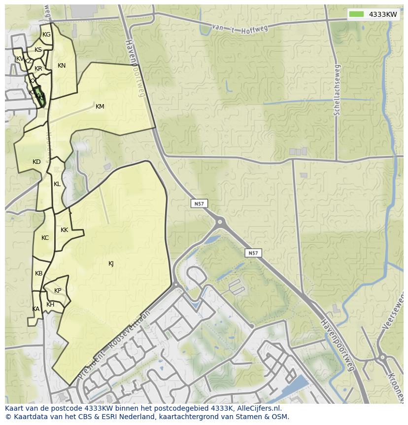 Afbeelding van het postcodegebied 4333 KW op de kaart.