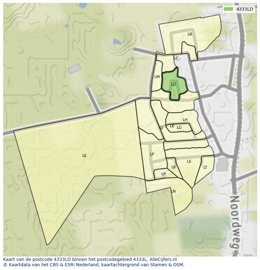 Afbeelding van het postcodegebied 4333 LD op de kaart.