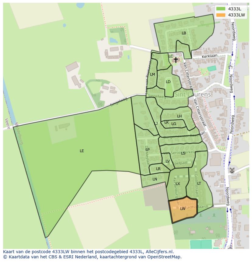 Afbeelding van het postcodegebied 4333 LW op de kaart.
