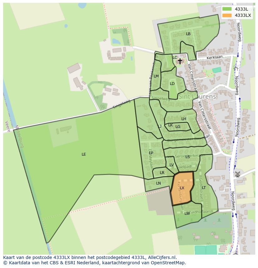 Afbeelding van het postcodegebied 4333 LX op de kaart.