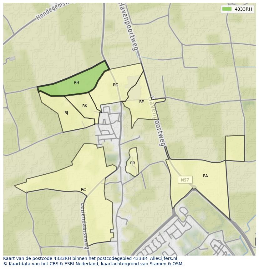 Afbeelding van het postcodegebied 4333 RH op de kaart.