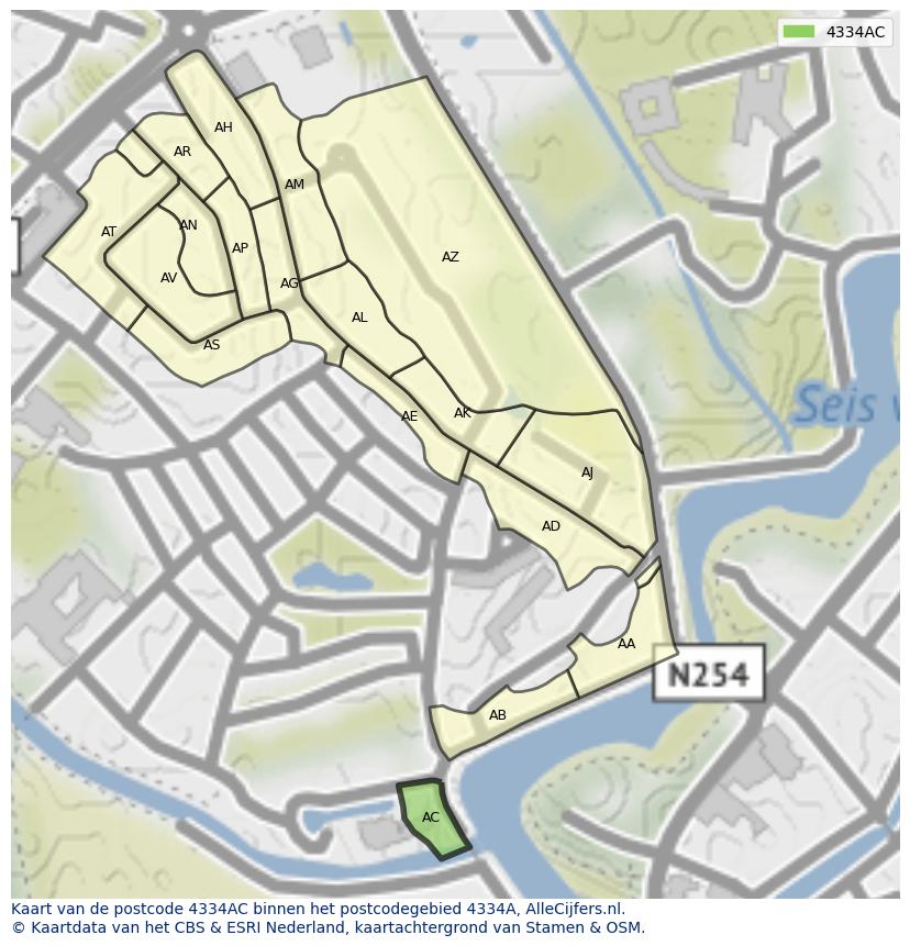 Afbeelding van het postcodegebied 4334 AC op de kaart.