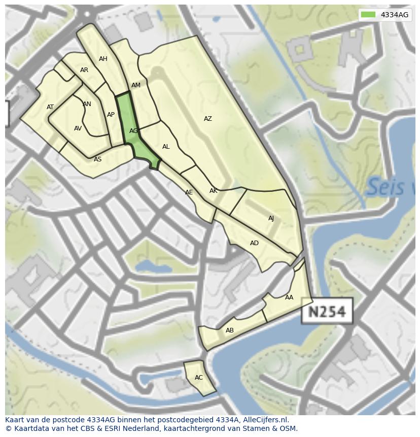 Afbeelding van het postcodegebied 4334 AG op de kaart.