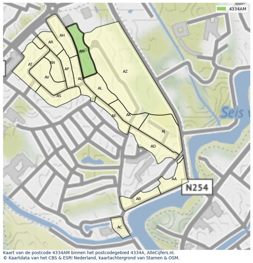 Afbeelding van het postcodegebied 4334 AM op de kaart.