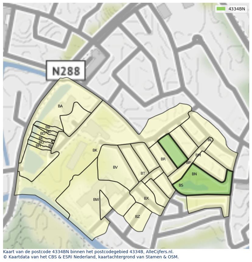 Afbeelding van het postcodegebied 4334 BN op de kaart.