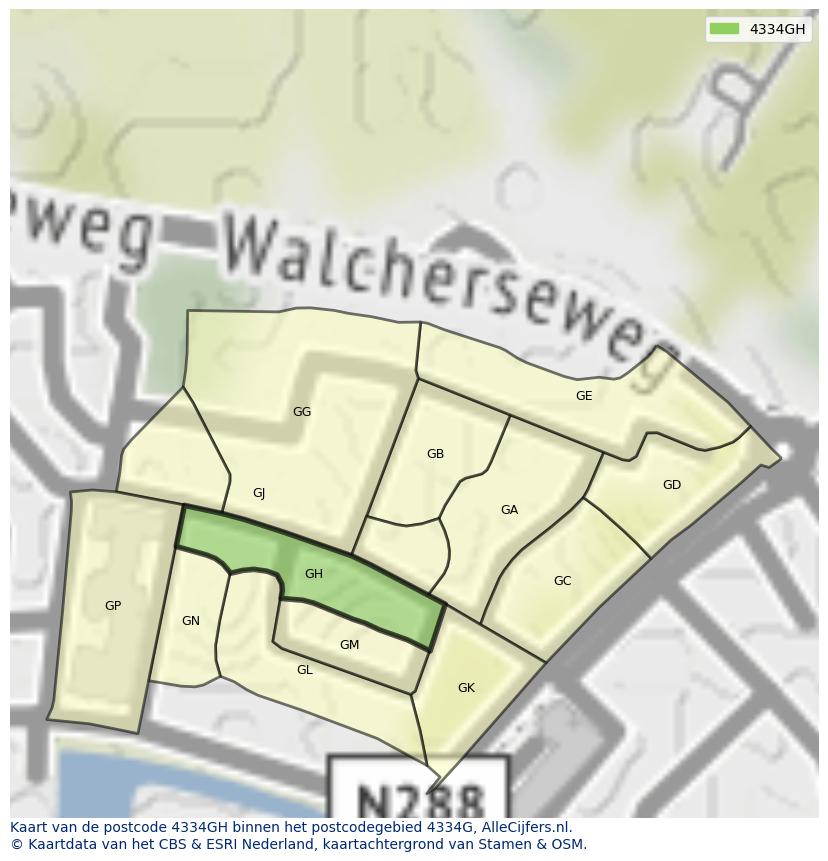 Afbeelding van het postcodegebied 4334 GH op de kaart.
