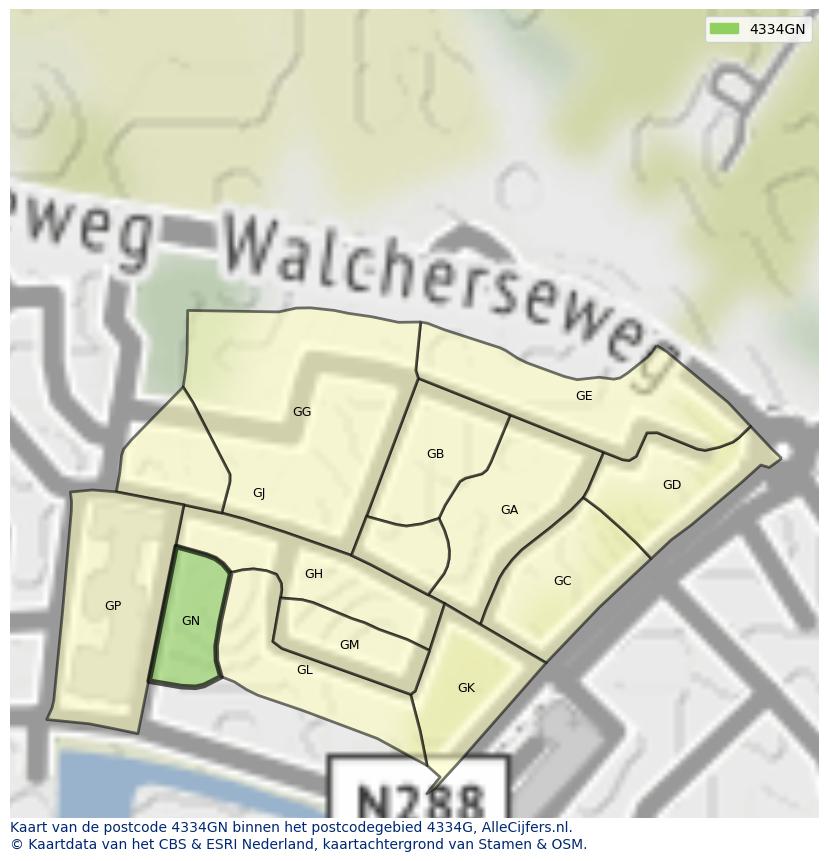 Afbeelding van het postcodegebied 4334 GN op de kaart.