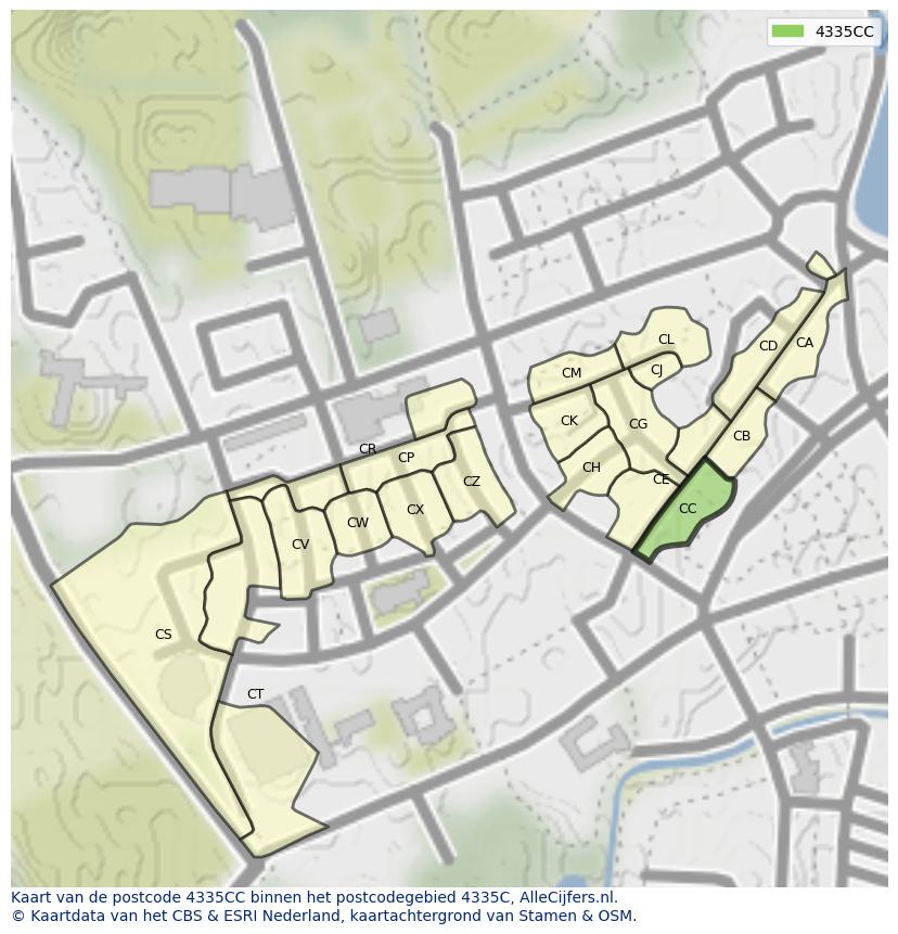 Afbeelding van het postcodegebied 4335 CC op de kaart.