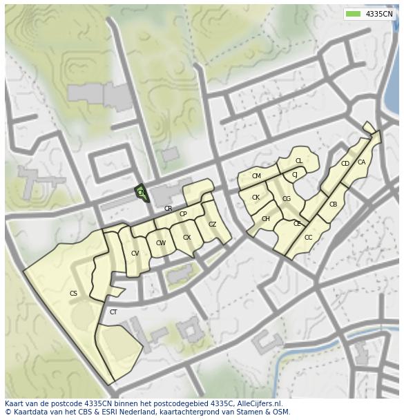 Afbeelding van het postcodegebied 4335 CN op de kaart.