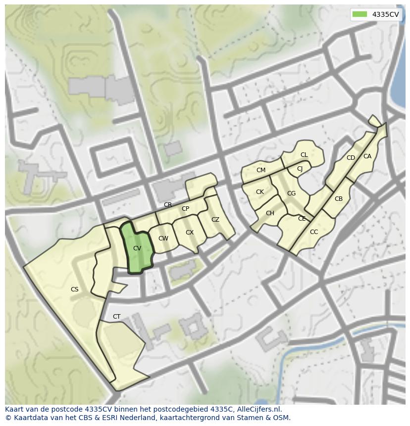Afbeelding van het postcodegebied 4335 CV op de kaart.
