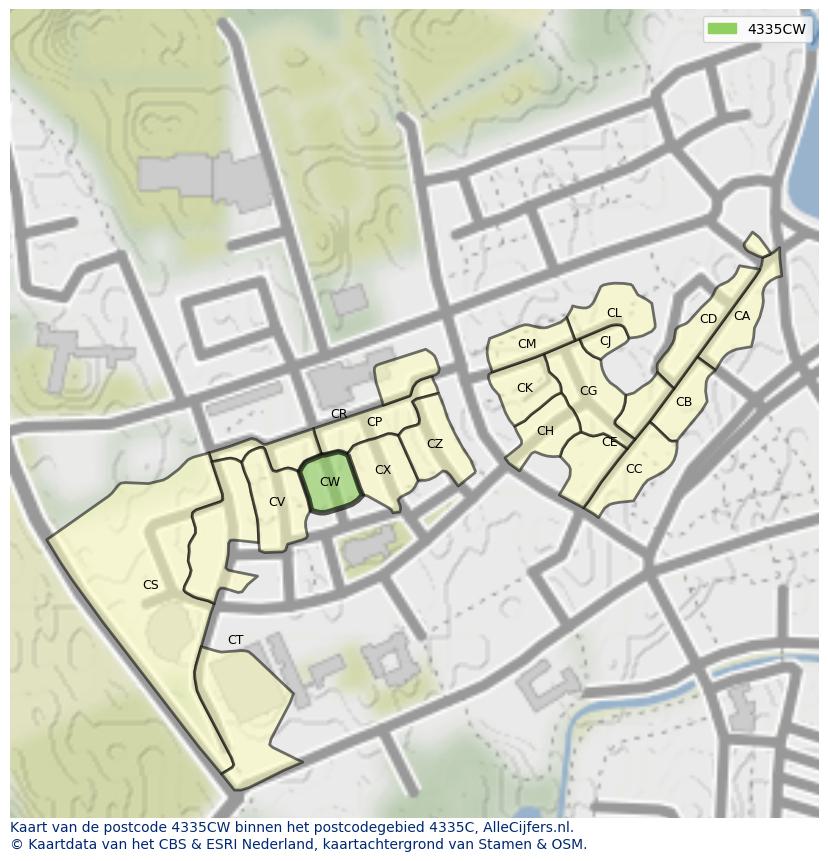 Afbeelding van het postcodegebied 4335 CW op de kaart.