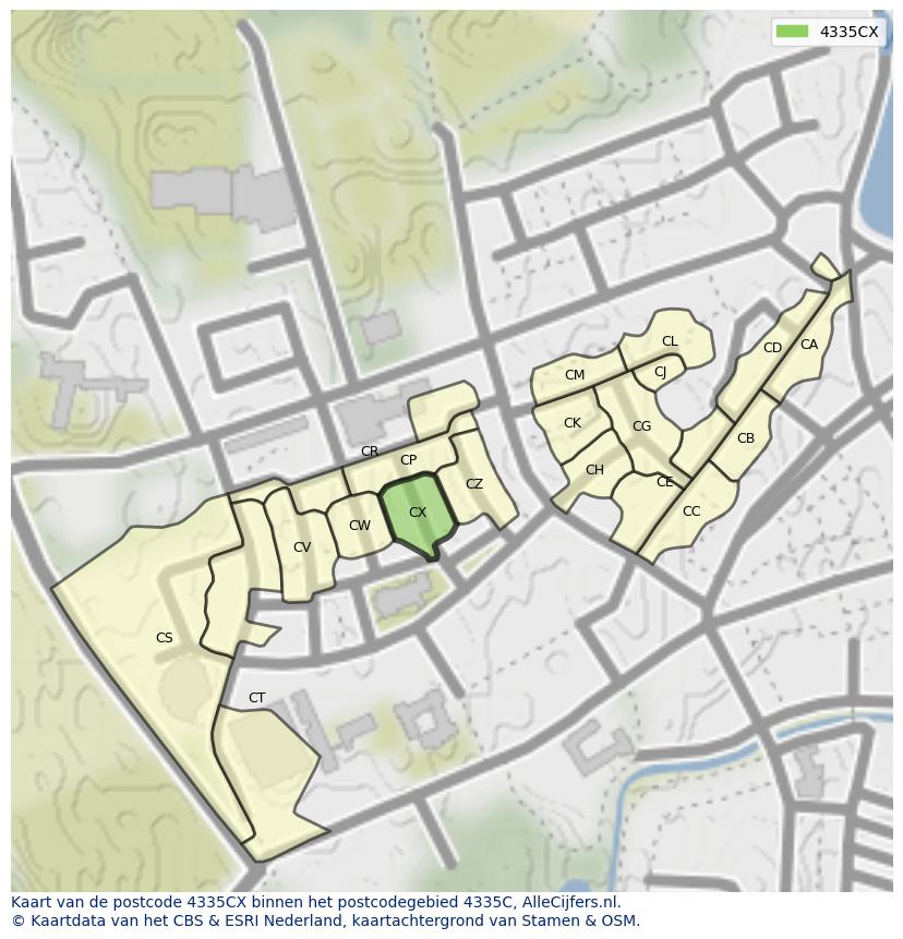 Afbeelding van het postcodegebied 4335 CX op de kaart.